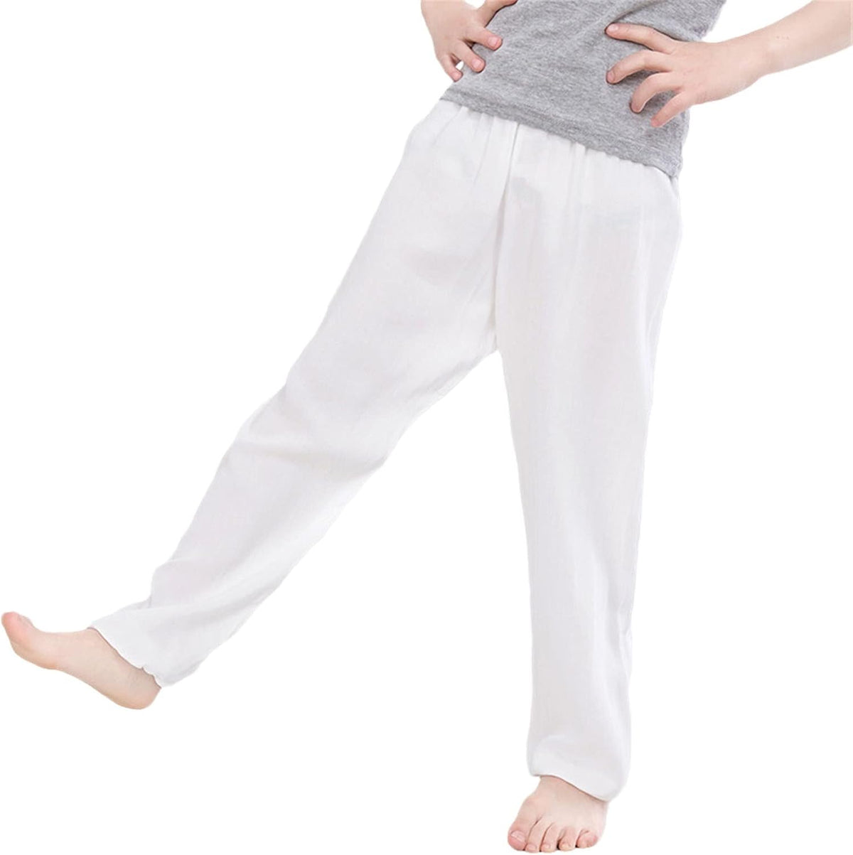 Summer Boys and Girls Cotton Pants Children's Baby Loose Silk Trousers White