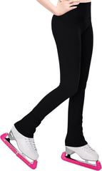 Gnainach Girls Bootcut Leggings, Crossover Leggings, Figure Skating Pants Size 12-13 Years Old Solid Black Soft Slim High Waisted Trousers