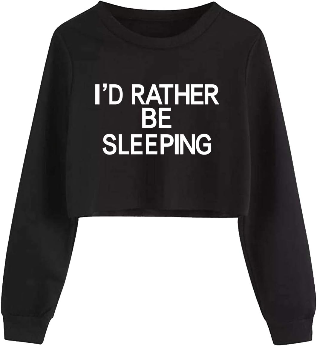 EAST KNITTING Girls Crop Tops Teens Round Neck Letter Print Long Sleeve T-Shirts