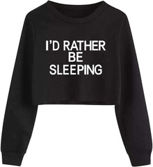 EAST KNITTING Girls Crop Tops Teens Round Neck Letter Print Long Sleeve T-Shirts