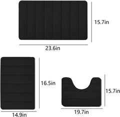Memory Foam Bathroom Rugs Sets 3 Piece, Ultra Soft Non Slip Bath Rug, Toilet Mats, Washable Rug, Plush Bath Mats for Bathroom, Tub, Shower, Solid Color Toilet Floor Mat Machine Washable (Black)