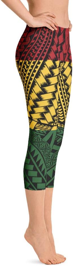 Atikapu Polynesian Tribal Design Reggae Color Capri Leggings White