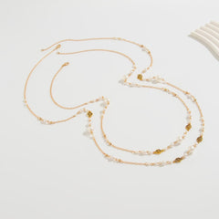 Long Layered Pearl Lariat Necklace Sweater Chain Boho Statement Jewelry for Women