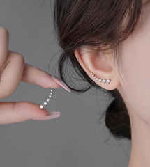 1 Pair 7 Crystals Ear Cuffs Hoop Climber Earring for Women, Cartilage Earrings with CZ Piercing Dainty Ear Crawler Earrings Mother's Day Birthday Christmas Jewelry Gift Graduation Gift (Silver)