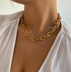 Chunky Gold Chain Necklace for Women Thick Statement Link Jewelry Adjustable Oversized Collar Accessory