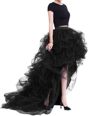 WDPL Women's Long High Low Ruffles Party Tulle Skirt