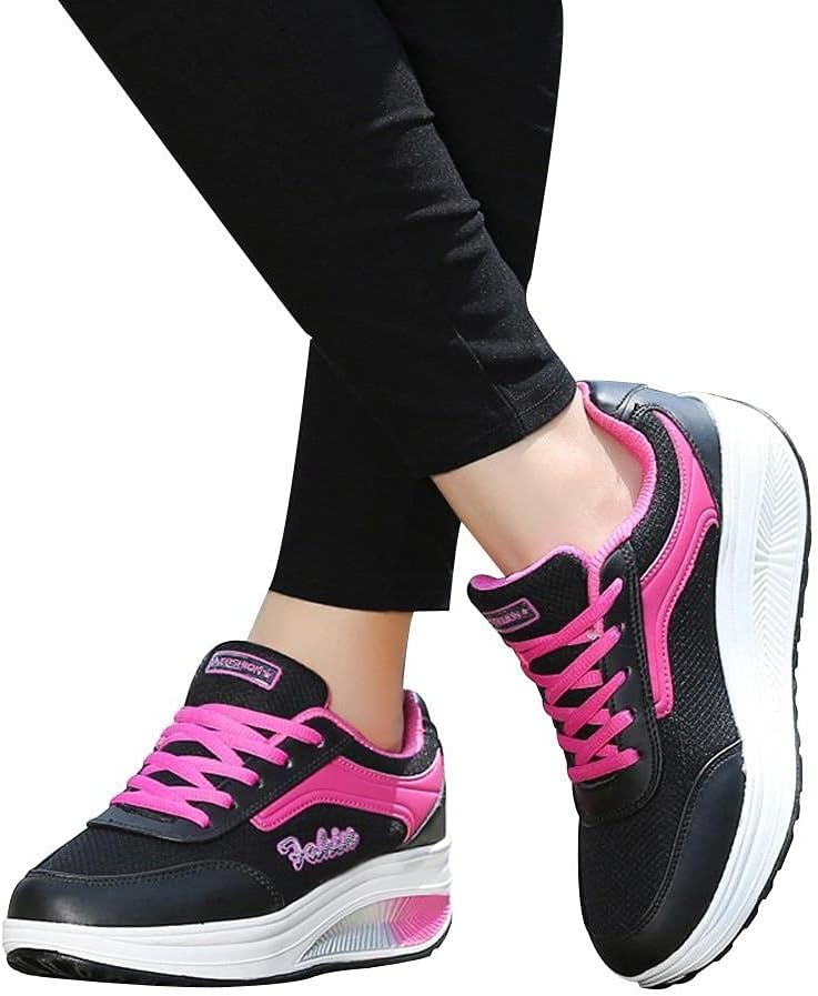 Hbeylia Platform Fashion Sneakers For Women Waterproof Leather Fashion Casual Lace Up Chunky Bottom High Heels Walking Running Hiking Athletic Sport Shoes Fall Low Top Skateboard Play Sneakers