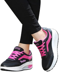 Hbeylia Platform Fashion Sneakers For Women Waterproof Leather Fashion Casual Lace Up Chunky Bottom High Heels Walking Running Hiking Athletic Sport Shoes Fall Low Top Skateboard Play Sneakers