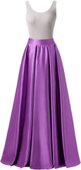 Diydress Women’s Satin Flared Swing Maxi Skirt Long Floor Length High Waist Fomal Prom Party Skirts with Pockets