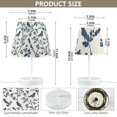 Bedside Table Lamp for Bedroom Elegant Blue Nightstand Lamp Small with Fabric Shade LED 3 Way Dimmable USB Ports for Living Room Desk