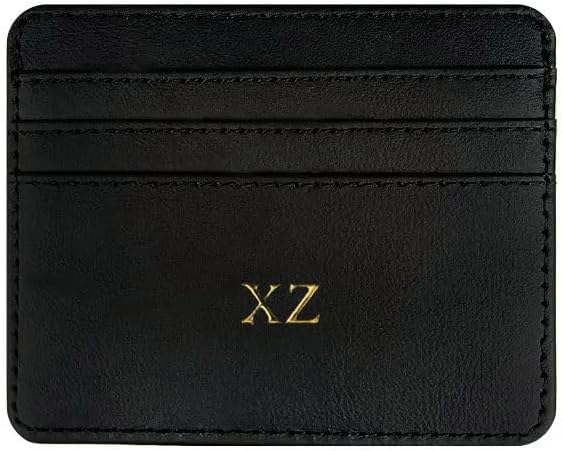 Custom Leather Credit Card Holder Wallet Personalized Gold/Silver Initials Slim Wallet for Men & Women - PU Leather RFID Blocking Gift for Dad Boyfriend Husband Family