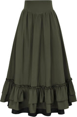 Scarlet Darkness Victorian Maxi Skirt for Women Renaissance Long Double-Layer Ruffle Skirt