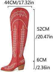Over the Knee Cowgirl Boots for Women Pointed Toe Embroidered Western Boots with Side Zipper Chunky Long Cowboy Plus Size Rave Fashion Cute Kawaii Goth Emo Grunge Comfy Casual Non Slip Walking Shoes