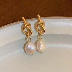 1Pair Pearl Knot Stud Earrings, Gold Tone, Elegant Jewelry for Women, Fashionable Accessories for Casual Wear, Stylish Earring for Special Occasions, Fashion Jewelry (Golden)