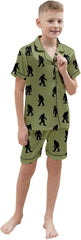 Schbbbta Boys Silk Pajamas Set Button Down Short Sleeve 2 Piece Sleepwear, Orangutan Green, 11-12 Years = Tag 160