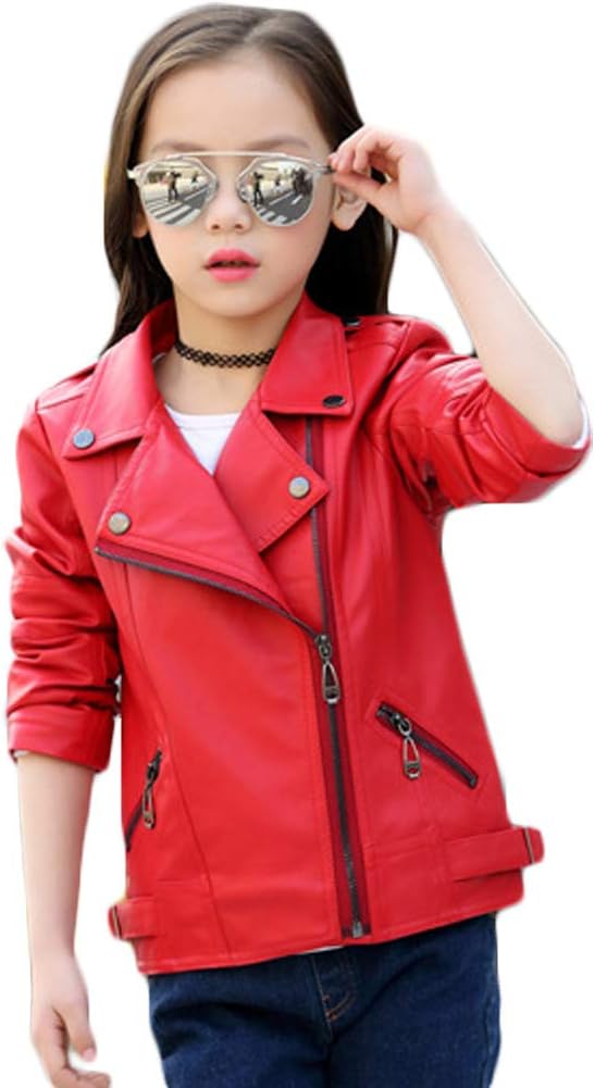 Boys Girls Fashion Trendy Jacket PU Faux Leather Outwear Zipper Short Motor Coat