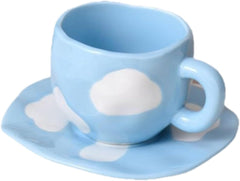 Latte Art Mug with Saucer Ceramic Coffee Cup with Handle Creative Novelty Tea Cup Irregular Saucer for Water Espresso
