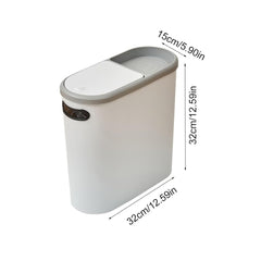 Garbage Can 10l - Press Top Wastebasket | Bathroom Trash Can with Lid | Kitchen Wastebin | 32x32x15cm Dustbin for Home Sink Workplace Bathroom Room Apartment Bedroom Dorm Toilet Indoor