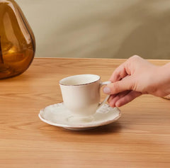 KARACA Elizabeth Turkish Tea Cup Set for 1 Person - 2 Piece Tea Cup and Saucer Set - Ceramic Tea Mug Set - Small Teacup Gift for Women - Ideal for Serving Hot Drinks (180ml)