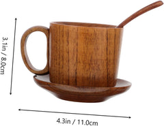 Mikinona Wood Mug Collection 3-piece Coffee Juice Water Cup Set Coasters Spoon Use