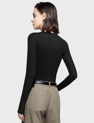 PUMIEY Women's Long Sleeve T Shirts Crew Neck Slim Fit Tops Sexy Basic Tee Smoke Cloud Pro Collection