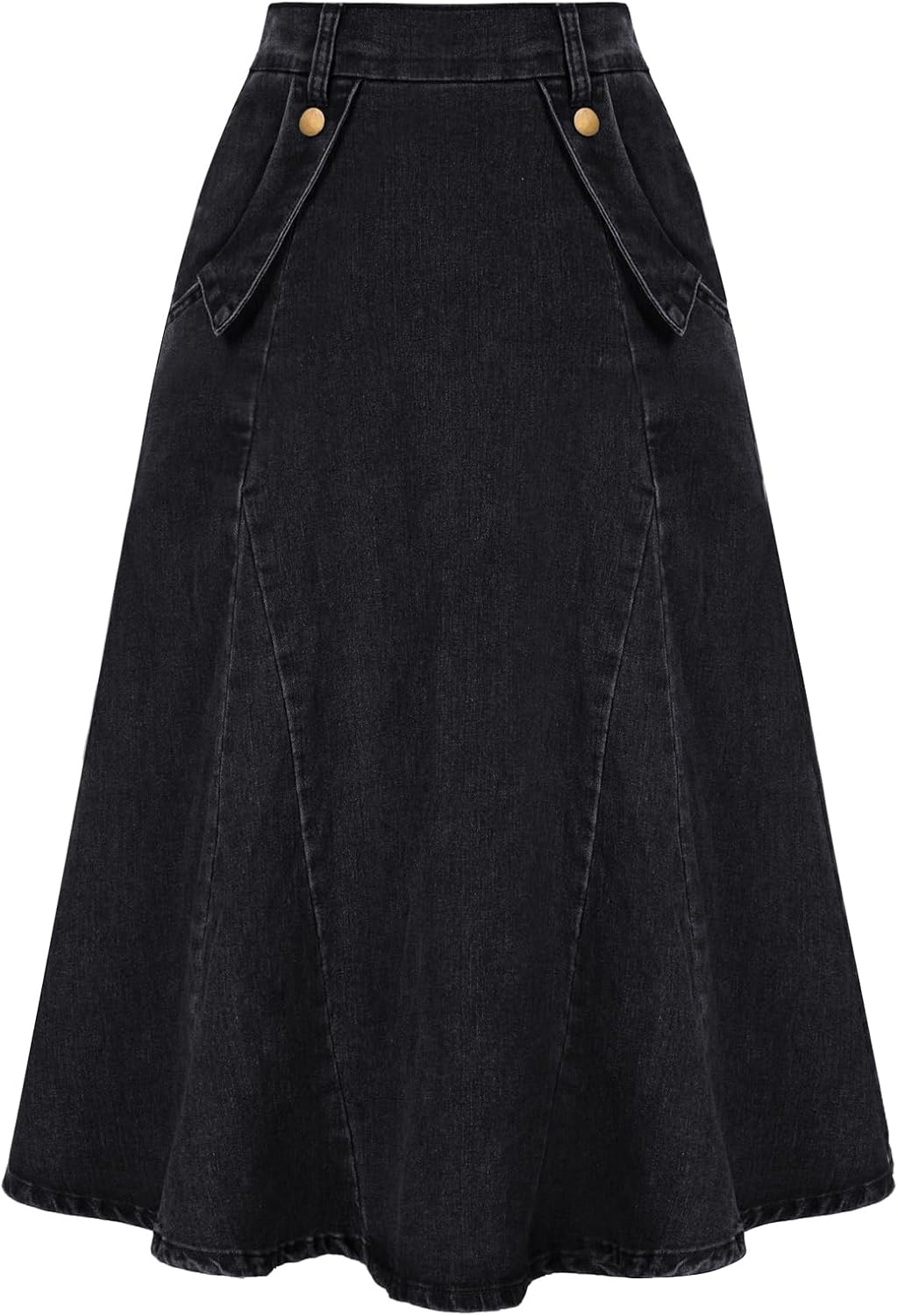 Belle Poque Women's Denim Skirts Vintage Elastic High Waist A-Line Long Maxi Jean Skirts with Pockets