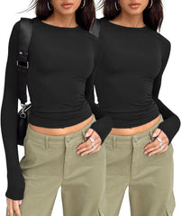 AUTOMET 3 Pack Womens Long Sleeve T Shirts Fall Fashion Basic Going Out Crop Tops Slim Fitted Winter Clothes 2025