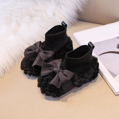 Fashion Autumn And Winter Girls Boots Flat Soft Bottom Non Slip Cute Plush Warm Comfortable And Bow Toddler Fall Boots