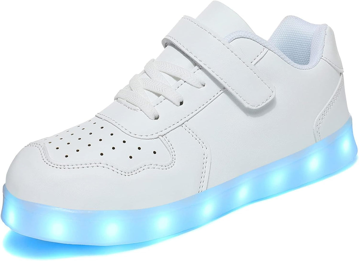 Wooowyet Kids LED Sneakers for Boys Hook&Loop Low Light Up Shoes LED Girls USB Recharging