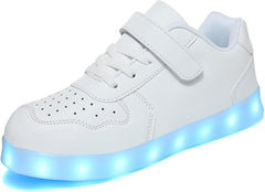 Wooowyet Kids LED Sneakers for Boys Hook&Loop Low Light Up Shoes LED Girls USB Recharging