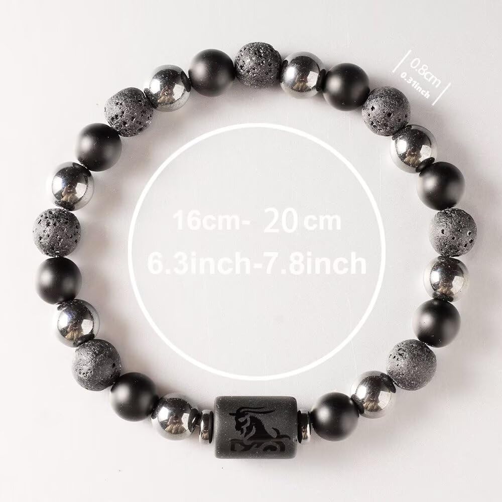 Zodiac Obsidian Bracelet – Handmade Unisex Lava Stone Beaded Wristband – Adjustable Retro‑Style Gift for Astrology Lovers