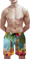Men's Swim Trunks Tropical Party Beach Shorts Quick Dry Summer Bathing Suit Swimwear Beachwear with Pockets