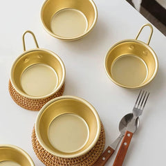 Aluminum Bowl Korean Yellow Bowl with Handle Traditional Drinking Rice Wine for Home Kitchen Cooking Food Plate Dish
