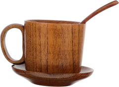 Mikinona Wood Mug Collection 3-piece Coffee Juice Water Cup Set Coasters Spoon Use