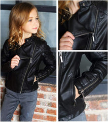 LJYH Girls Faux Leather Quilted Shoulder Motorcycle Jackets Kids Spring Moto Biker Coats Black 5/6 Years Boys Spring Faux Leather Moto Jackets Kids Zipper Fall Coats Outerwear 5-6yrs 120cm