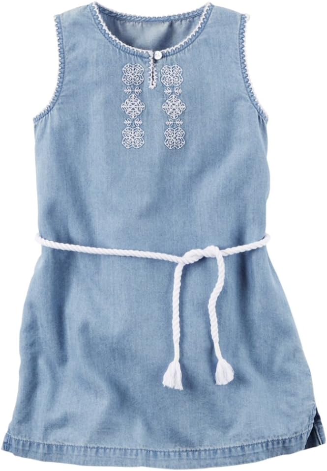 Carter's Girls Embroidered Chambray Dress, Blue (4)