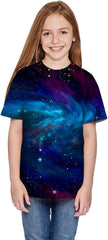 Teen Boys Girls Versatile Tops Casual T-Shirt Galaxy Print Tee Summer Short Sleeve Round Collar Shirt
