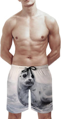 Men's Swim Trunks Harp Seal Painting Beach Shorts Quick Dry Summer Bathing Suit Swimwear Beachwear with Pockets