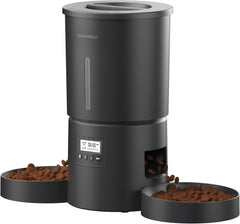 Automatic Dual Cats Feeder for 2 Cats,6 Meals/Day,12 Portions/Meal,Dual Power Auto Pet Feeder Dry Food Dispenser,Flexible Schedule Timer 10S Voice Record (Black, ABS Dual Bowls)