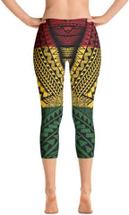 Atikapu Polynesian Tribal Design Reggae Color Capri Leggings White