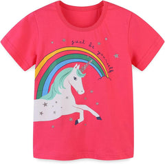 Toddler Girls' Short Sleeve T-Shirts Easter Pink Unicorn Summer Graphic Tee Shirt Tops White Yellow 3 Packs Sets 3T