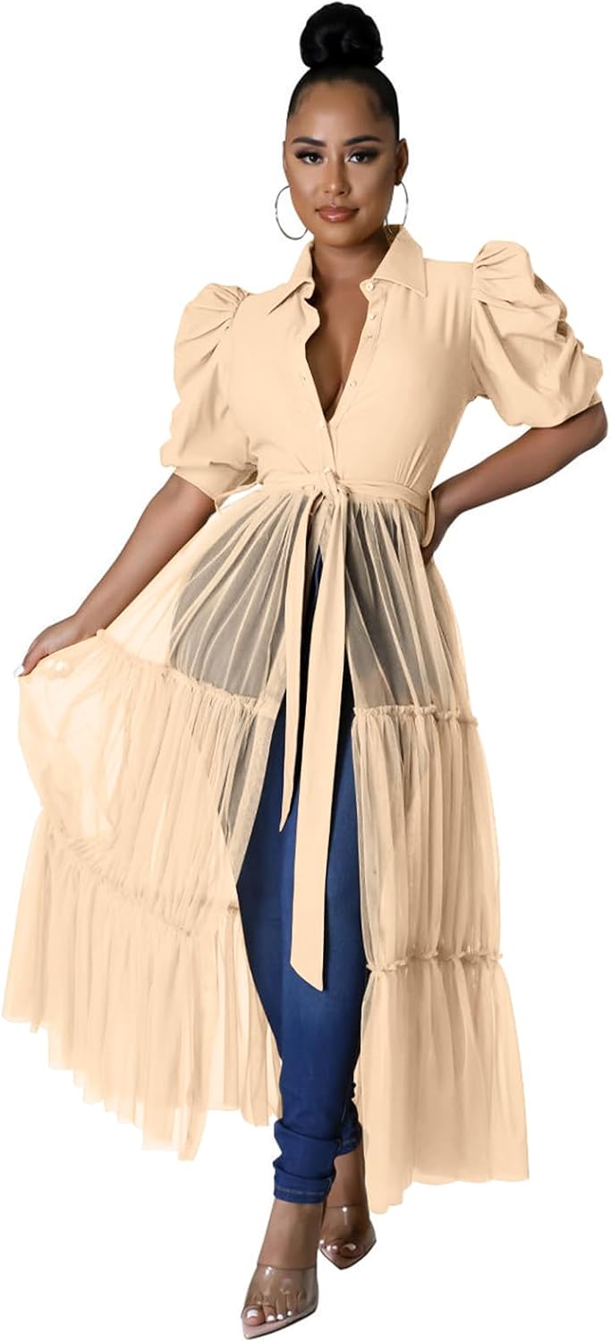 Ekaliy Women Sexy Short Sleeve Bodycon High Low Asymmetrical Ruffle Tunics Blouse Shirt Top Dress