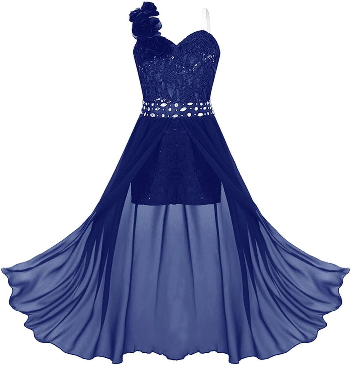 Kids Girls Sleeveless Floral Lace Shiny Rhinestones Birthday Party Maxi Dress Pageant Dancing Romper Gowns