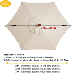 Replacement Parasol Fabric Cover, 2M-6Ribs ,2M-8Ribs ,2.7M-6Ribs , 2.7M-8Ribs，3M-6Ribs ,3M-8Ribs Arms Garden Umbrella Fabric Canopy Cover, Anti-Ultraviolet, Waterproof, for Garden Yard Patio Deck ( Co