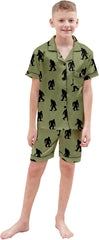 Schbbbta Boys Silk Pajamas Set Button Down Short Sleeve 2 Piece Sleepwear, Orangutan Green, 11-12 Years = Tag 160