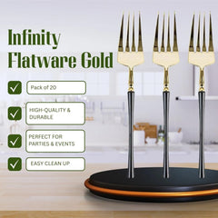 Blue Sky Infinity Flatware Salad Forks - Elegant Gold & Black Disposable Cutlery - 20 Count | Perfect for Upscale Events & Effortless Cleanup