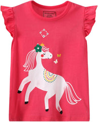 HILEELNAG Girls' Tees Short Sleeve Cotton Casual Graphic T-Shirts Easter Summer Tops 3Packs