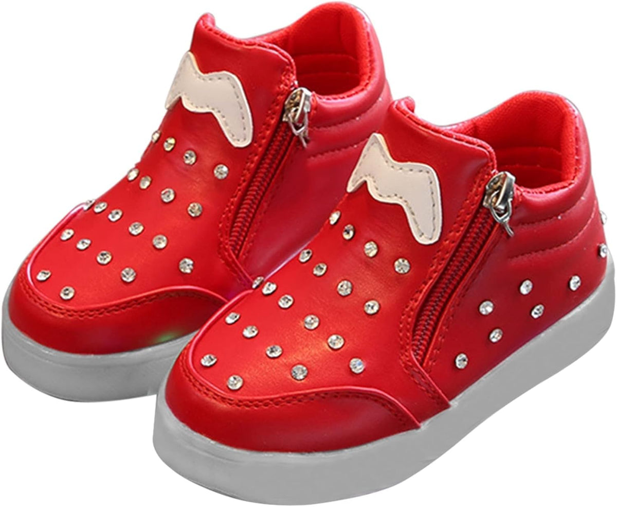 Walking Shoes for Little Girls Street Fashion Leather Sneakers ?aterproof Pearl Zipper Non-Slip Athletic Shoes