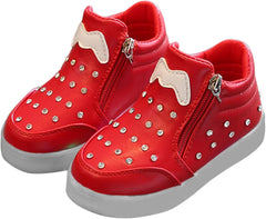 Walking Shoes for Little Girls Street Fashion Leather Sneakers ?aterproof Pearl Zipper Non-Slip Athletic Shoes