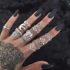 15Pcs Vintage Ring Set Punk Stacking Rings Knuckle Midi Ring Set Gift For Women Silver
